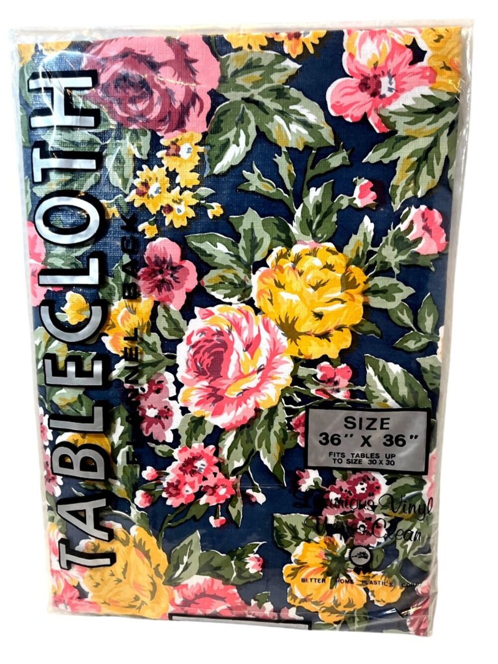 Vinyl Flannel-Backed Floral Tablecloth 36" X 36" Square Wipes Clean Machine Wash